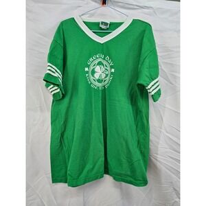 Green Day Kiss‎ Me Im Punk Ringer T Shirt Men L Green White Vintage Band Tee